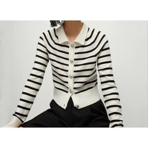 Veronica Beard Black and White Striped Cardigan
